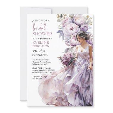 Boho dusty purple floral greenery wedding dress Invitations