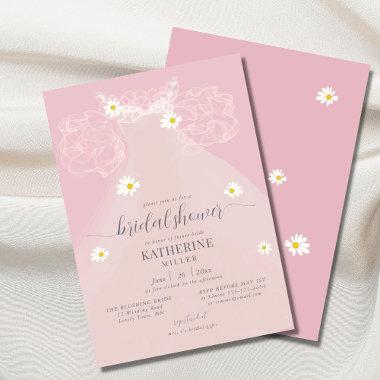 Boho Elegant Dress Daisy Pink Ruffle Bridal Shower Invitations