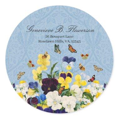 Boho Elegant Spring Pansies Daffodils Butterflies Classic Round Sticker