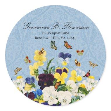 Boho Elegant Spring Pansies Daffodils Butterflies Classic Round Sticker