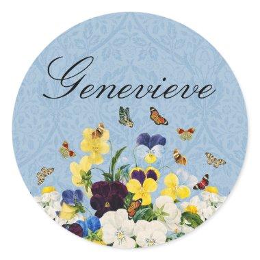 Boho Elegant Spring Pansies Daffodils Butterflies Classic Round Sticker