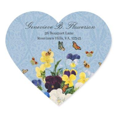 Boho Elegant Spring Pansies Daffodils Butterflies Heart Sticker