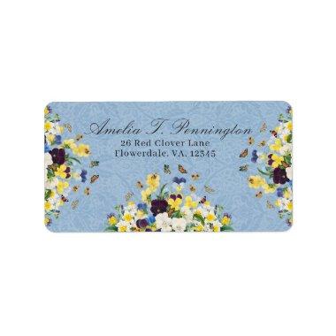 Boho Elegant Spring Pansies Daffodils Butterflies Label