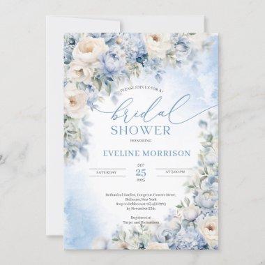 Boho Elegant winter dusty blue and ivory flowers Invitations