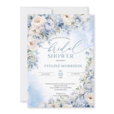 Boho Elegant winter dusty blue and ivory flowers Invitations