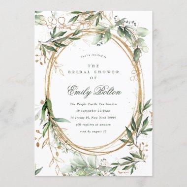 Boho Eucalyptus Gold Circles Bridal Shower Invitations