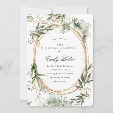 Boho Eucalyptus Gold Circles Bridal Shower Invitations