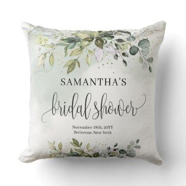 Boho Eucalyptus greenery branches faux gold Throw Pillow