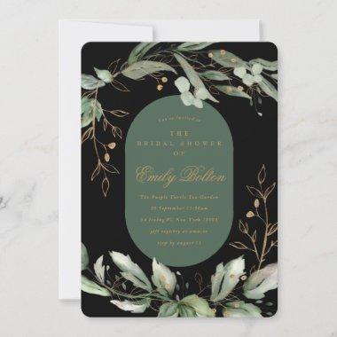 Boho Eucalyptus Greenery Pampas Onyx Bridal Shower Invitations