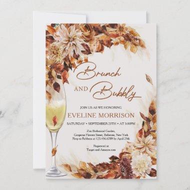 Boho fall and autumn leaves brunch and bubbly Invitations