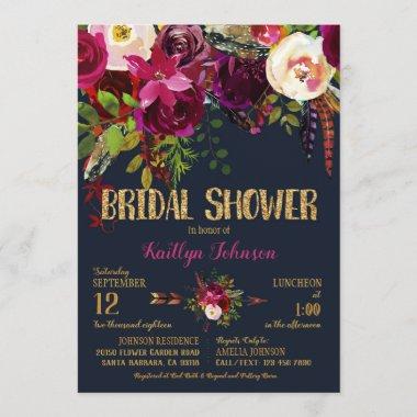 Boho Fall Floral Arrow Bouquet Bridal Shower Invitations