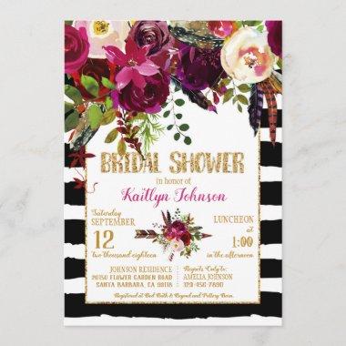 Boho Fall Floral Arrow Stripe Bridal Shower Invitations