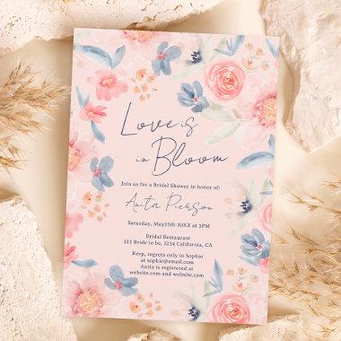 Boho fall floral pink blue elegant bridal shower Invitations