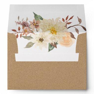 BOHO Fall Floral Watercolor Leaves Dark Kraft Envelope