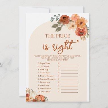 Boho Fall Guess the Right Price Bridal Shower Game Invitations