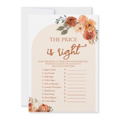 Boho Fall Guess the Right Price Bridal Shower Game Invitations