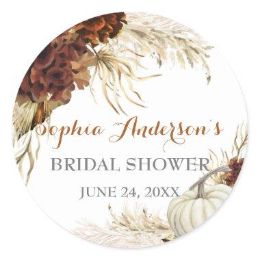 Boho Fall In Love Flora Burnt Orange Bridal Shower Classic Round Sticker