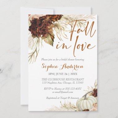 Boho Fall In Love Flora Burnt Orange Bridal Shower Invitations