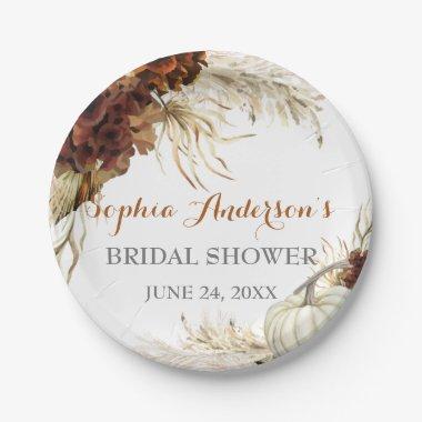 Boho Fall In Love Flora Burnt Orange Bridal Shower Paper Plates