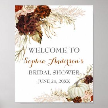 Boho Fall In Love Flora Burnt Orange Bridal Shower Poster