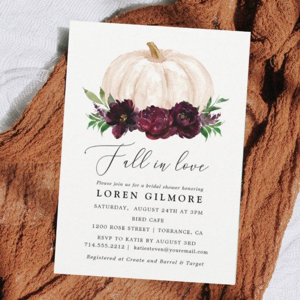 Boho Fall In Love Floral Pumpkin Bridal Shower Invitations