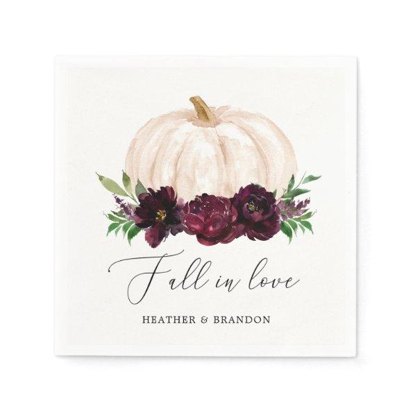 Boho Fall In Love Floral Pumpkin Wedding Napkins