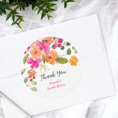 Boho fall orange floral watercolor  classic round sticker