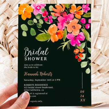 Boho fall orange floral watercolor bridal shower Invitations