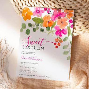 Boho fall orange floral watercolor Sweet 16