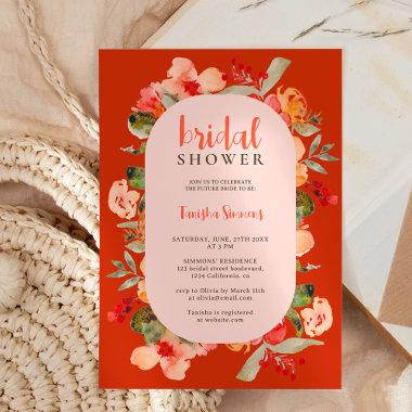 Boho fall terracotta floral script bridal shower Invitations