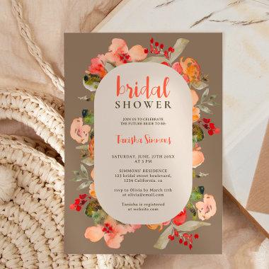 Boho fall terracotta floral script bridal shower Invitations