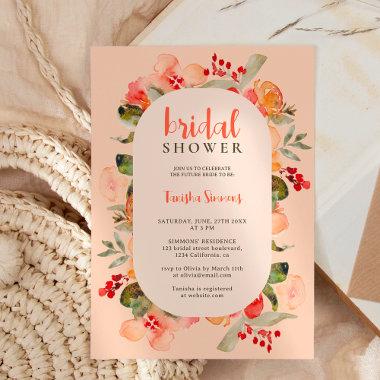 Boho fall terracotta floral script bridal shower Invitations