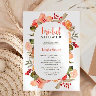 Boho fall terracotta floral script bridal shower Invitations