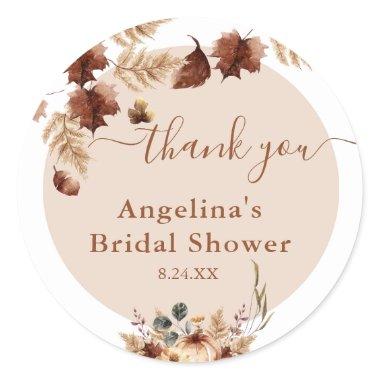 Boho Fall Thank You Bridal Shower Favor Classic Round Sticker