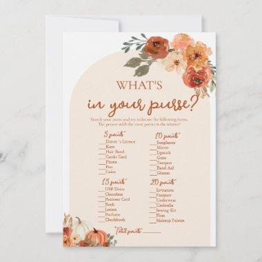 Boho Fall What's In Your Purse Bridal Shower Game Invitations