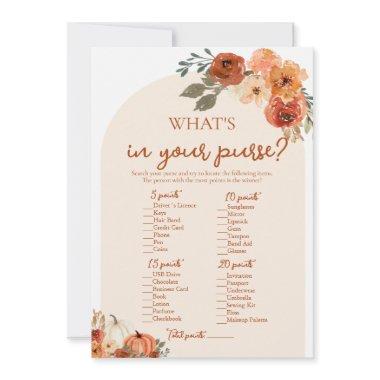 Boho Fall What's In Your Purse Bridal Shower Game Invitations