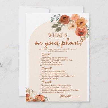 Boho Fall What's On Your Phone Bridal Shower Game Invitations