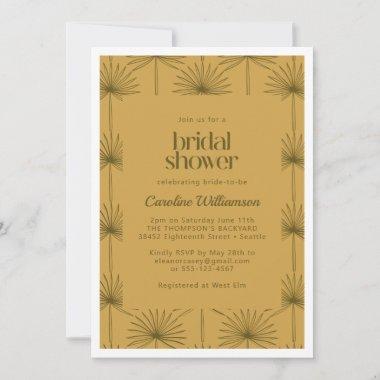 Boho Fan Palm Leaf Botanical Mustard Bridal Shower Invitations