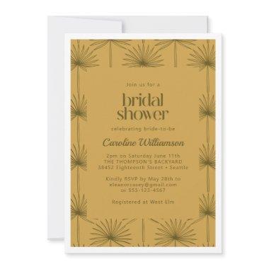 Boho Fan Palm Leaf Botanical Mustard Bridal Shower Invitations