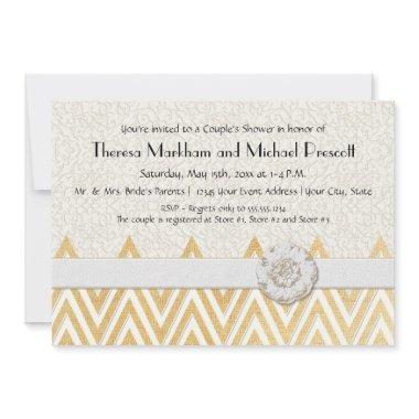 BOHO Faux Burlap n Lace cHEVRON modern mod style Invitations