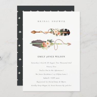 Boho Feather Floral Arrow Bridal Shower Invite