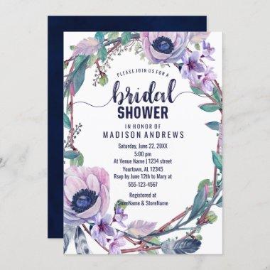 Boho Feather Wreath Bridal Shower Invitations