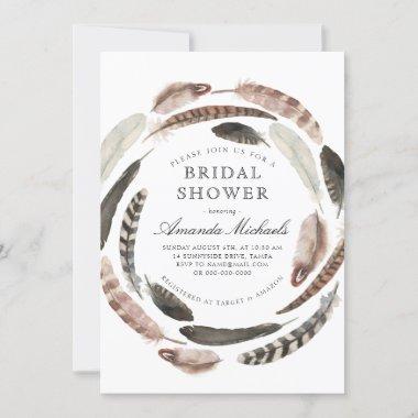 Boho Feathers Western Desert Beige Bridal Shower Invitations