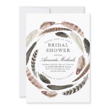 Boho Feathers Western Desert Beige Bridal Shower Invitations