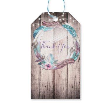 Boho Feathers Wreath & String Lights  Gift Tags