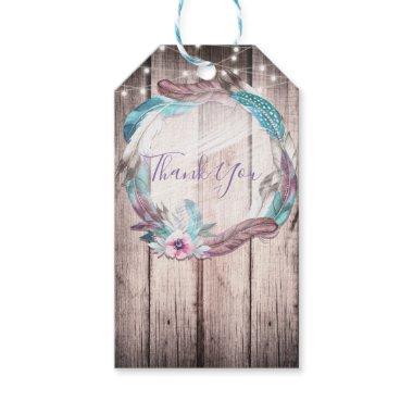 Boho Feathers Wreath & String Lights Bridal Shower Gift Tags