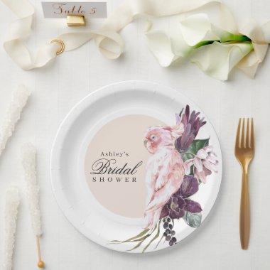Boho Feminine Tropical Pink Parrot Bridal Shower Paper Plates