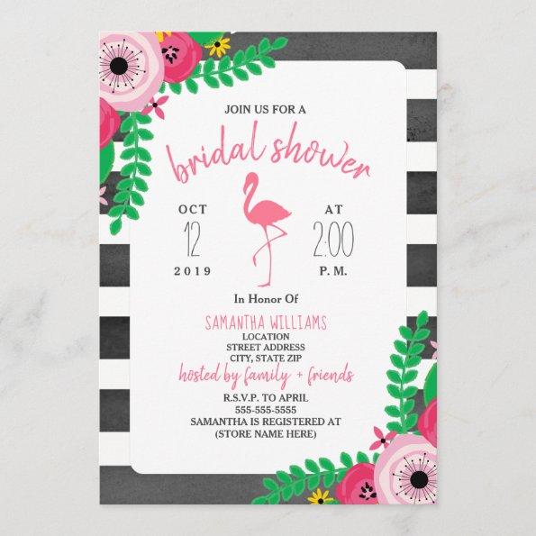 Boho Flamingo Bridal Shower - Pink + Black Invitations