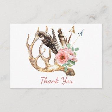 Boho Floral and Antler Thank You Invitations