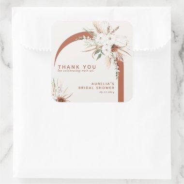 Boho Floral Arch Thank You Square Sticker